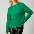 thumbnail image 3 of KOMOO Women Ripped Frayed Short Sweater Long Sleeve Cutout Cropped Sweater Loose Knitted Jumper Knitwear, 3 of 9