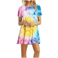 thumbnail image 2 of Sentmoon Women Dress Oversized Short Sleeve T Shirt Dress Carnival Color Print Loose Crew Neck Prom Dresses for Teens Summer Trendy for Lounge at Home Multicolor XL, 2 of 6