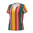 thumbnail image 2 of Goofa Vertical Stripes Pattern Womens Deep V Neck Low Cut Tops Casual Summer Short Sleeve Ribbed Knit T-Shirts-Small, 2 of 5