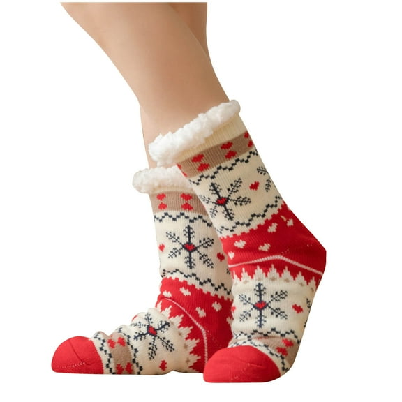 Women Christmas Fuzzy Socks,Winter Warm Cozy Striped Socks,Casual Home Crew Slipper Socks,Christmas Gift For Women and Girls