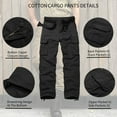 thumbnail image 3 of TRGPSG Men's Cotton Cargo Pants, Relaxed Fit Work Pants with 7 Pockets,Straight Leg Casual Outdoor Trousers(No Belts)Black,Size 40, 3 of 8