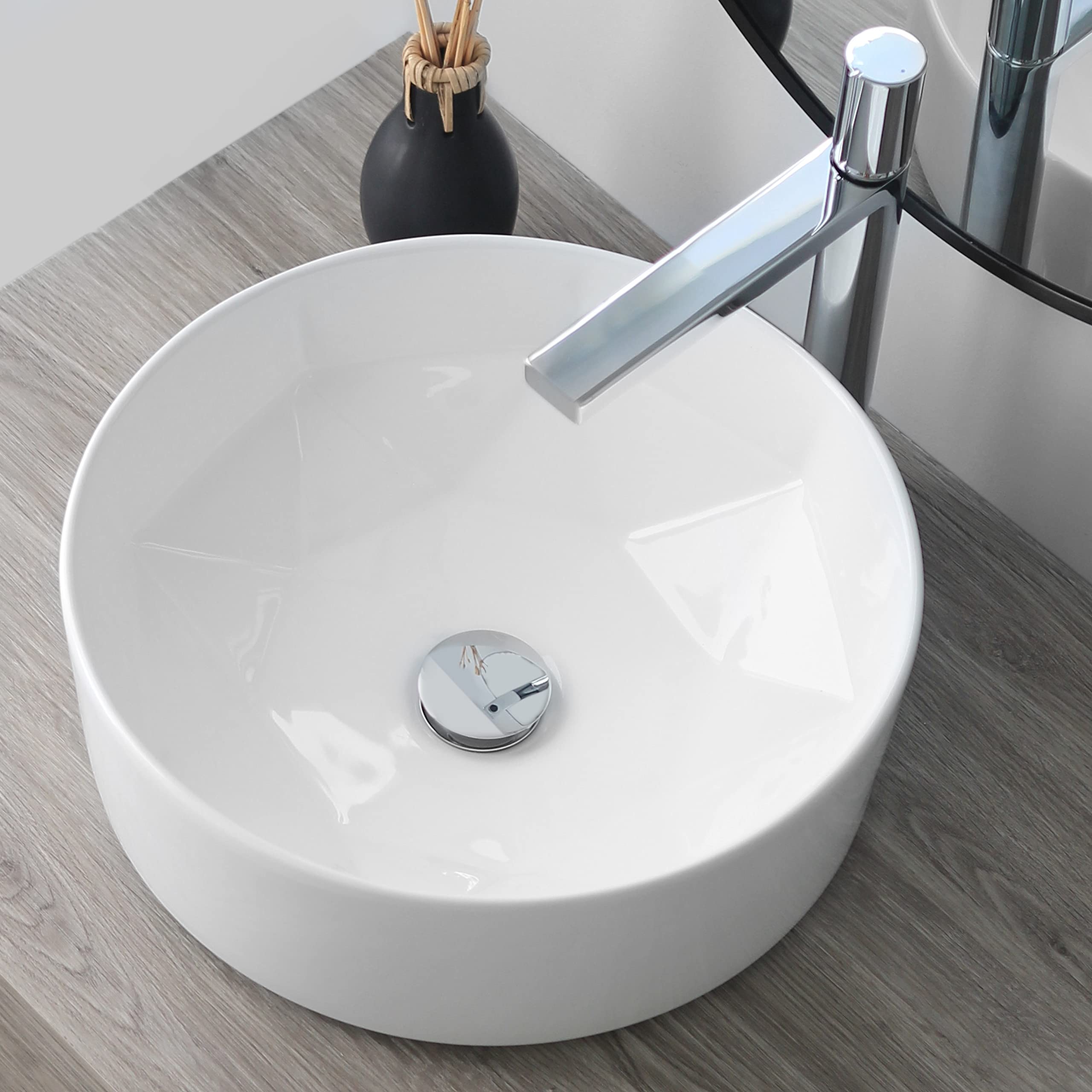 Stylish Vessel 16" White Porcelain Round Bathroom Sink P-228H