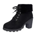 thumbnail image 2 of Viluyesy Womens Moto Boots, Chunky Heels Lace-Up Round Toe Winter Warm Mid Calf Boots Black, 2 of 9