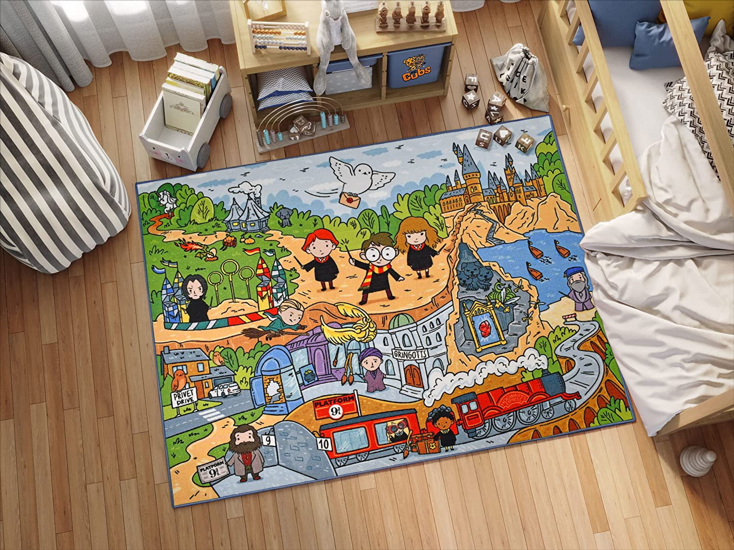 KC Cubs | Wizarding World Harry Potter & The Sorcerer's Stone Activity Educational Learning & Game Play Area Rug Carpet for Kids and Children Bedrooms, Classroom and Playroom