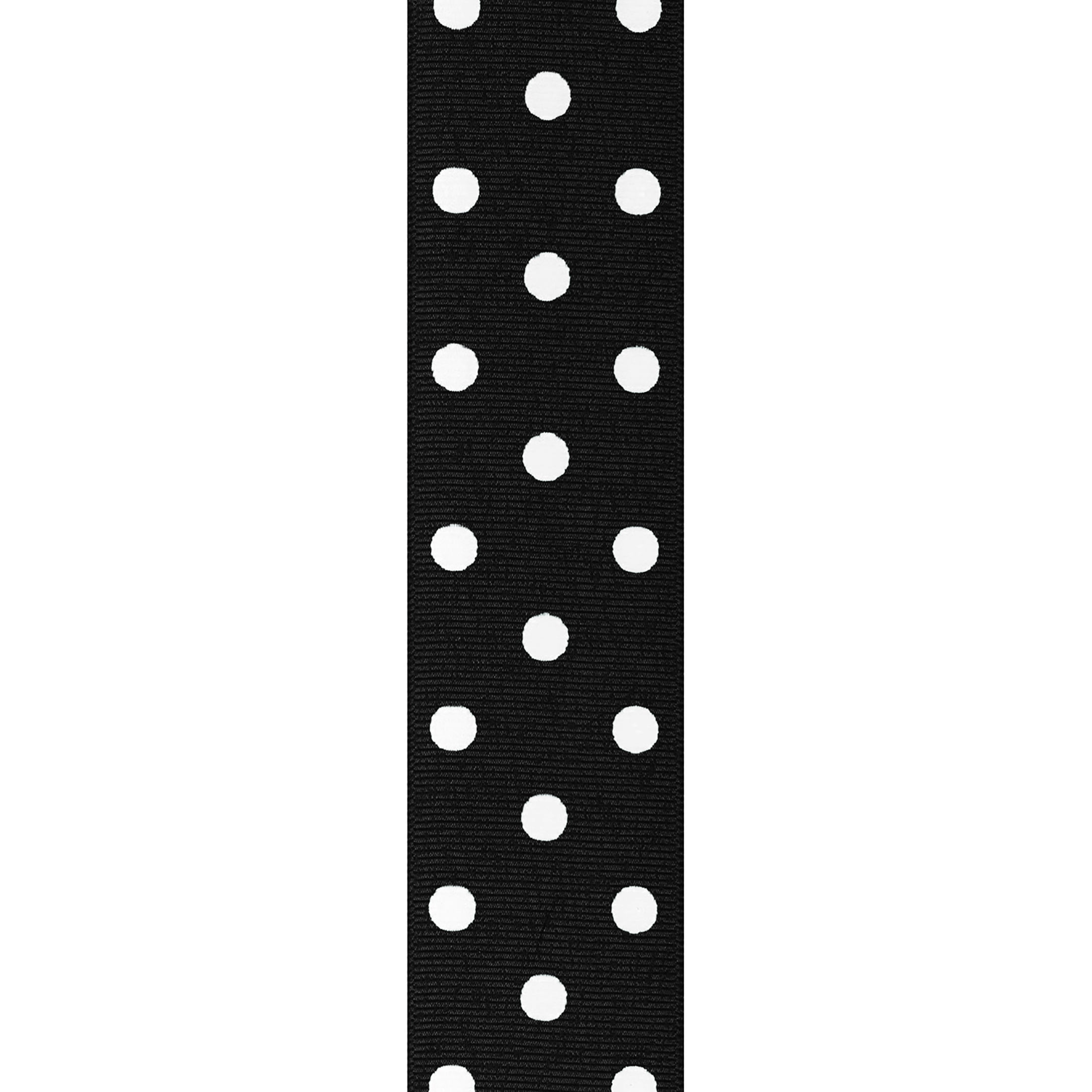 1.5 Thin Stripe Edge Polka Dot Ribbon: Black & White (10 Yards)