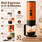 Portable Espresso Maker, Self-Heating Travel Coffee Machine with 20 Bar Pressure, USB-C Rechargeable Mini Coffee Maker, Compatible with Ground Coffee, NS/DG Capsules, for Camping, Car, RV & Office