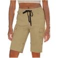 thumbnail image 3 of Cutuoiiu Womens Cargo Shorts, Loose Fit Solid Color Elastic Waist Multi Pocket Button Detail Bermuda Shorts for Daily Wear, Vacation Beach, 3 of 6