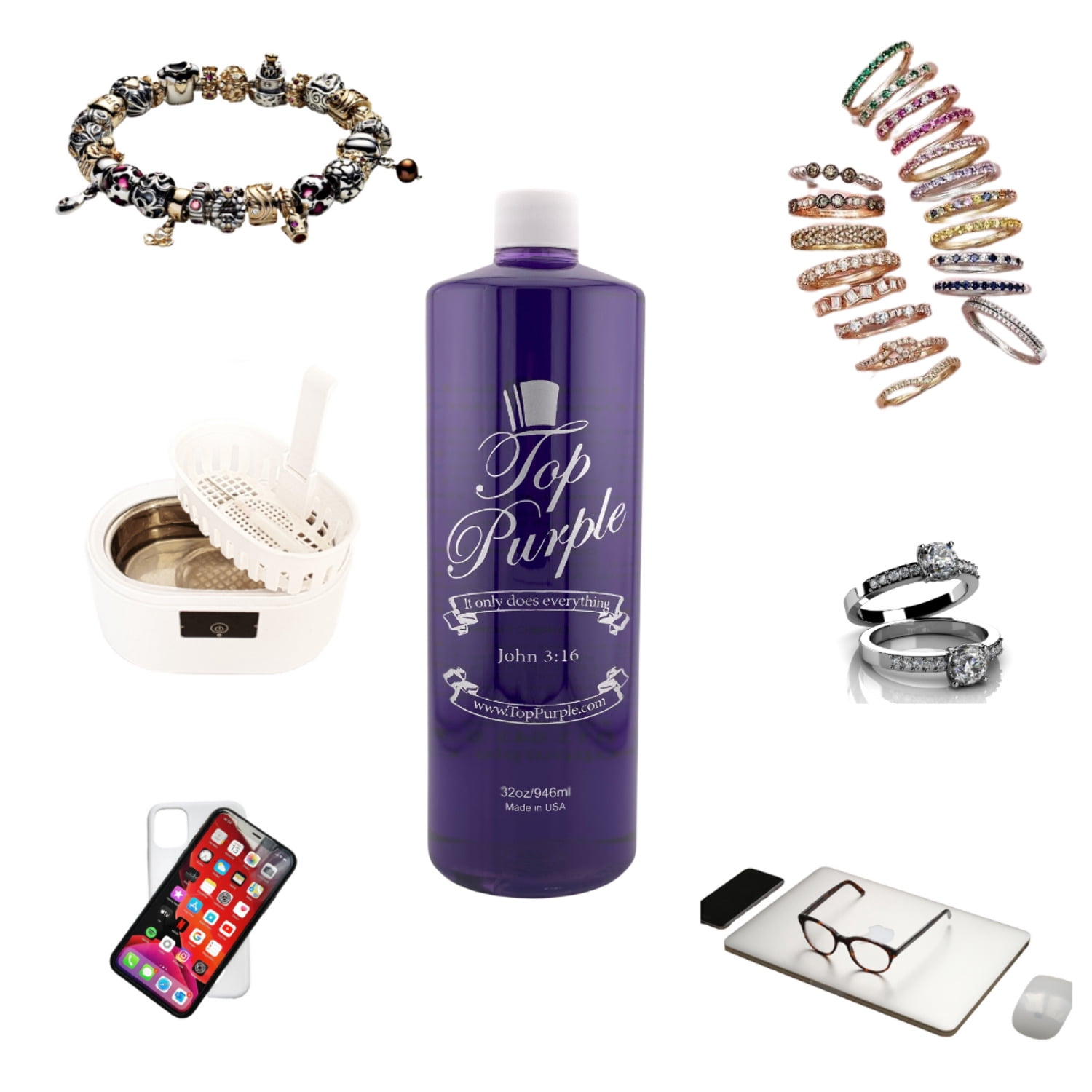 Top Purple Jewelry and More Cleaner - 32 oz. Bottle with Free 2 oz Bottle