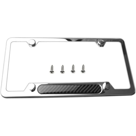 LFPartS Stainless Steel Polished Mirror License Plate Frame (Black Carbon Fiber Domed Insert)