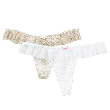 Mesh and Lace Thong Panties, 2-Pack