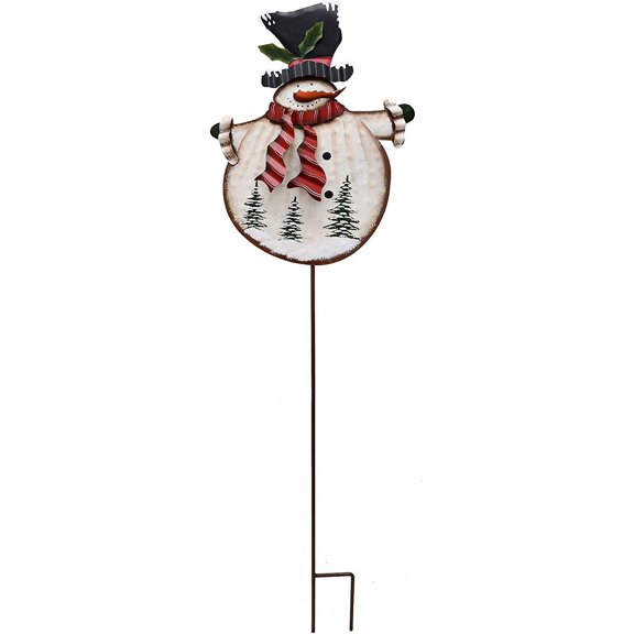 Attraction Design Christmas Snowman Garden Stake Decor Snowman Decoration, Outdoor Metal Yard Sign Lawn Stake Christmas Snowman Yard Decor Holiday Decoration for Lawn (Black Hat)
