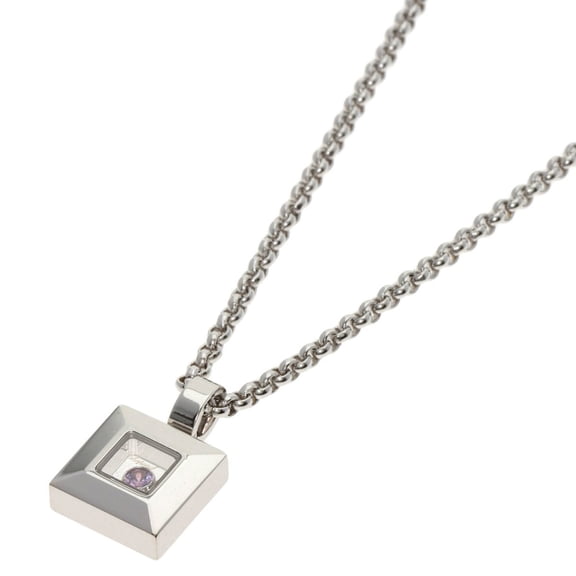 Pre-Owned Chopard Happy Diamonds Pink Sapphire Necklace 18K White Gold Women's