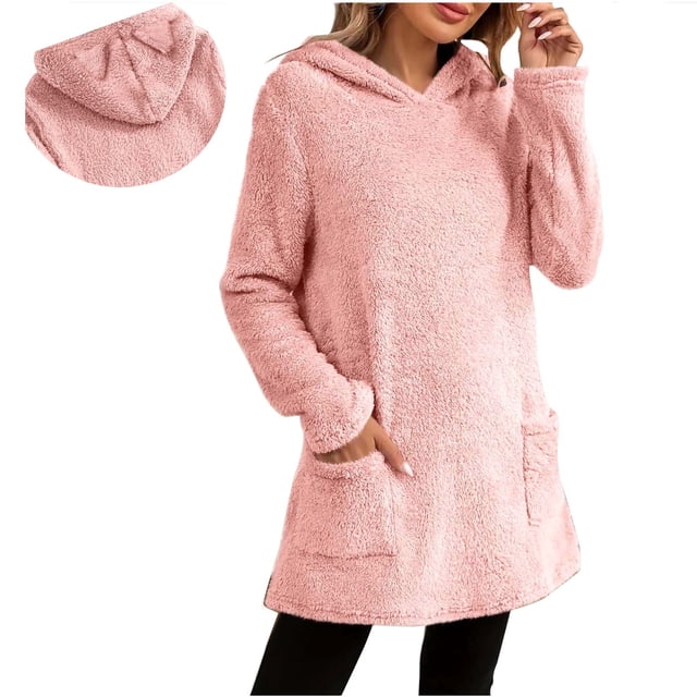 Robe Chandail Sherpa Femme - Robe Courte Duveteuse Hiver 2025 Chaude en Molleton avec Poches