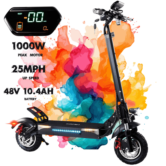 Ktaxon 48V 1000W Peak Electric Scooter for Adult,  Up to 25MPH Foldable Escooter, 10" Off Road Tire E-Scooter
