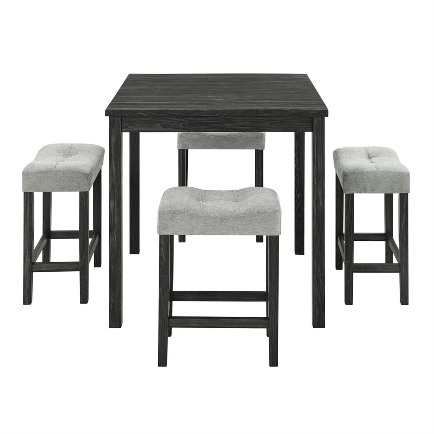 Demi Bonn 5-Piece Dining Table Set with 4 Upholstered Bar Stool, Industrial Kitchen Bar Table Furniture Sets for Living Room, Apartment, Black