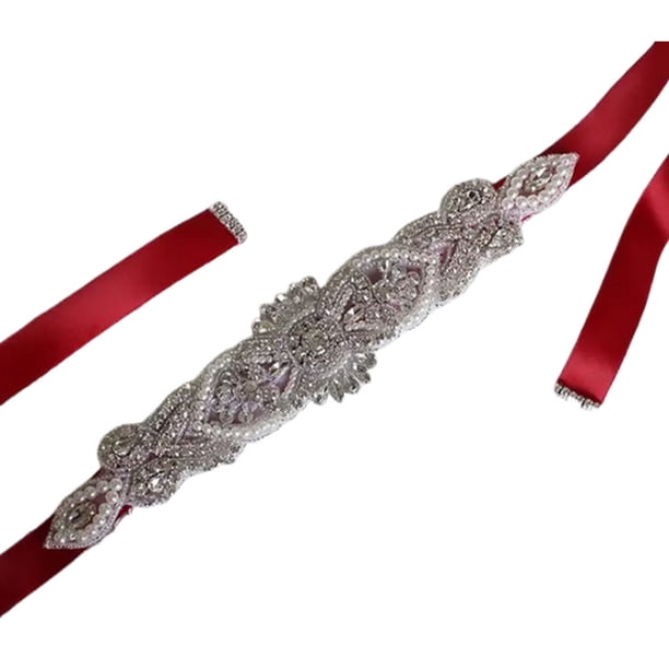 Qarigey Accesorios para vestidos de novia Cinturón nupcial con diamantes de imitación - Conjunto completo de bodas de ensueño, liviano Ropa, zapatos y accesorios Miscelánea Vino rojo