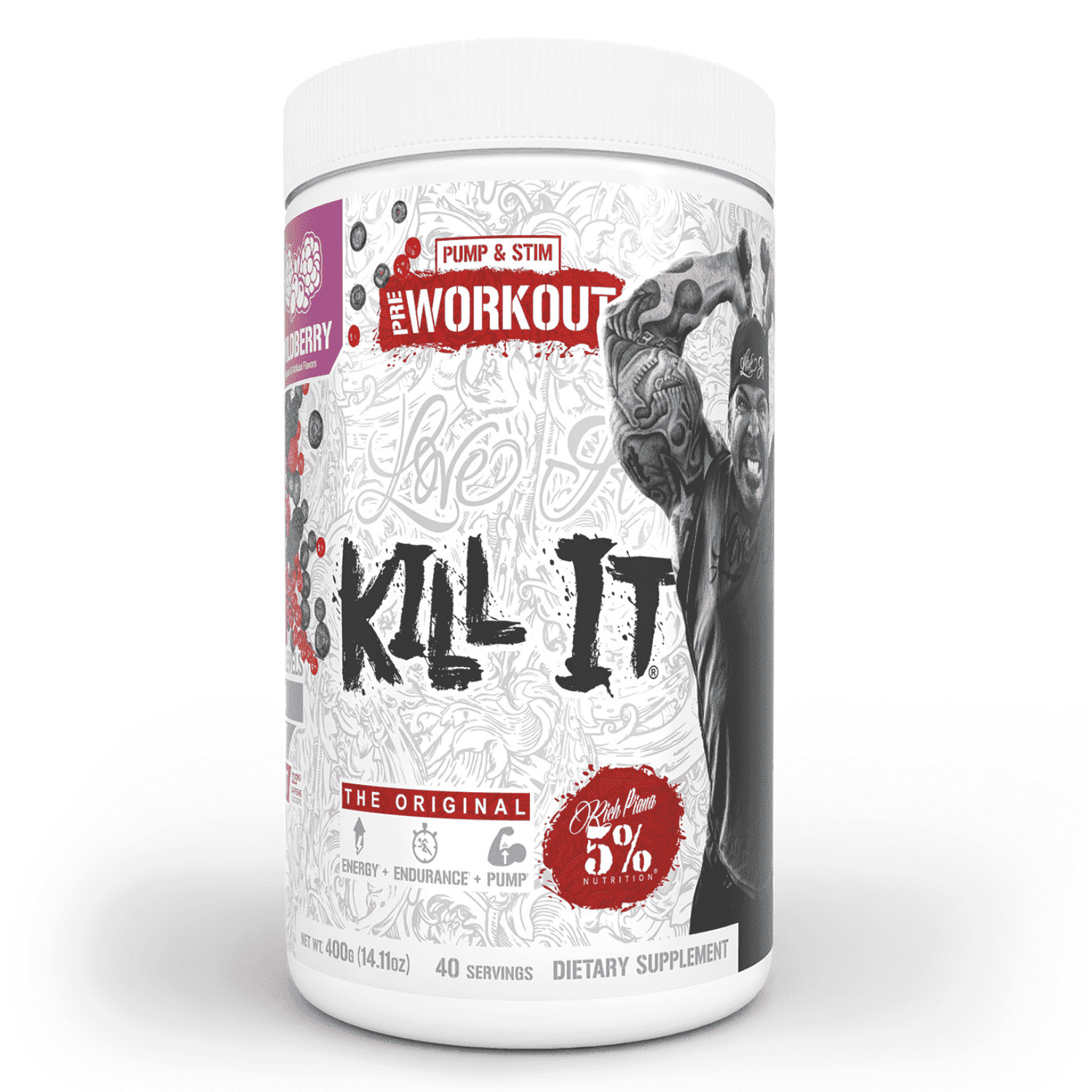 5% Nutrition Rich Piana Kill It Pre-Workout Powder Supplement with Creatine & Caffeine for Pump, 40 Servings (Wildberry)