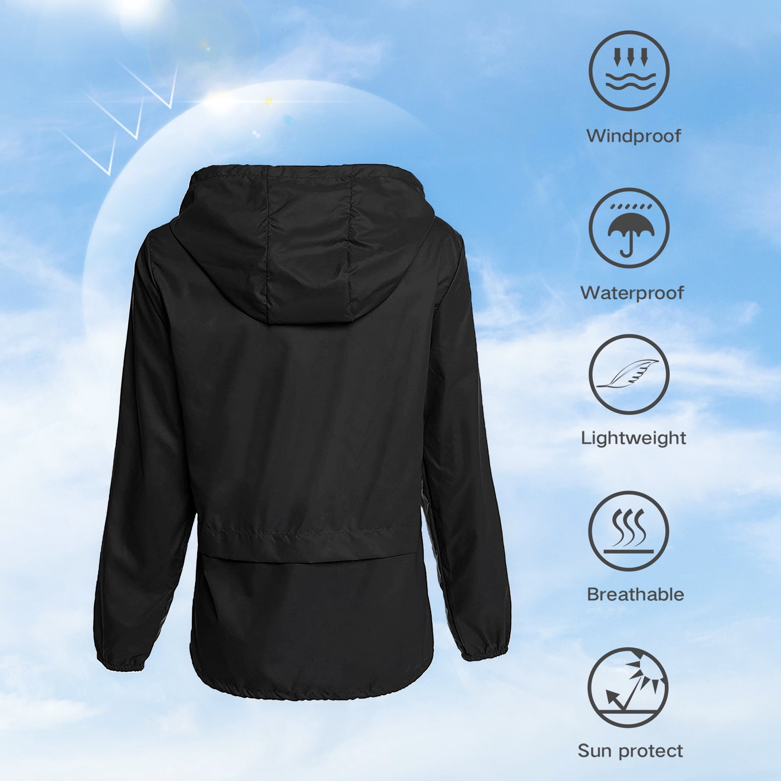 American Trends Plus Size Rain Jacket for Women Raincoat Waterproof with Hood Rain Coats for Women Lightweight Black 3XL