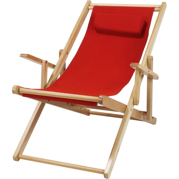 Sling Chair, Natural Frame/Red Canvas (New)