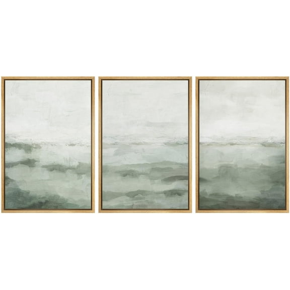 IDEA4WALL Framed Canvas Print Wall Art Set of 3 Pastel Abstract Sage Green Minimalist Pattern Nature Wilderness Modern Art Decorative Neutral Artwork for Home Decor - Natural 24"x36"x3