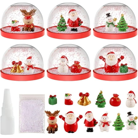 Auihiay 6 Pcs Christmas Snow Globe Kit, Christmas Crafts Snow Globes, Plastic Snow Water Globe Kit for DIY Snow Globe