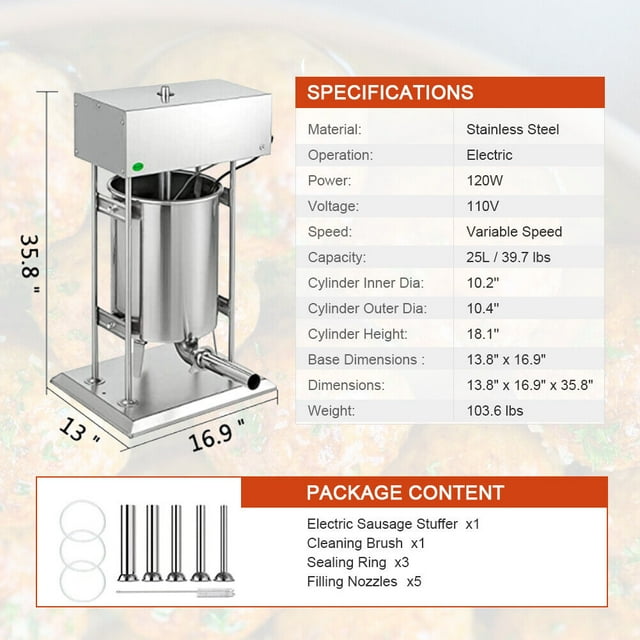 HPDAVV Electric Sausage Maker Sausage Stuffer 25L Capacity Meat Filler