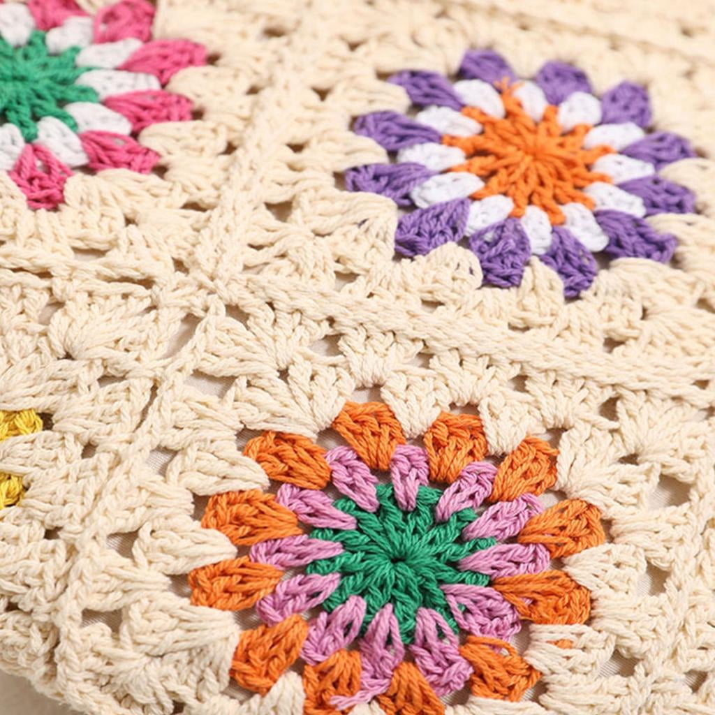 Giaone Women Handbag Knitted Shoulder Bag Crochet Beach Bag Flowers Crossbody Bag