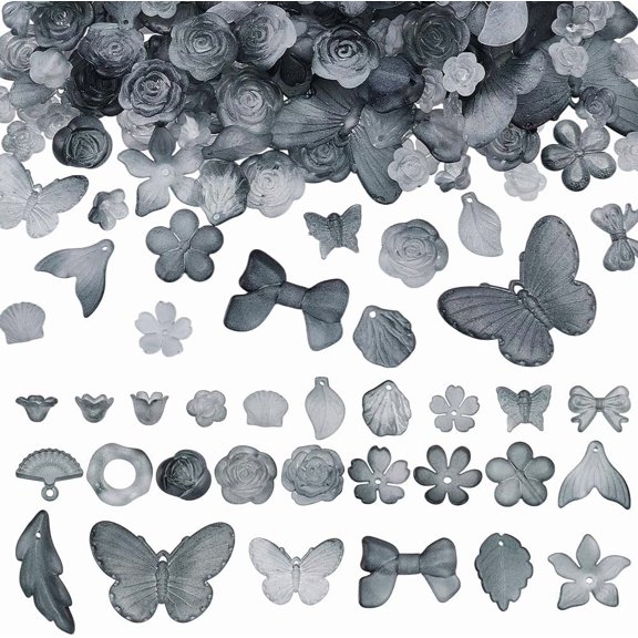 200G Assorted Acrylic Beads Gradient Color Gray Frosted Flower Butterfly Leaf Bow Shape Beads for Jewelry Making Bracelet Necklace Keychain DIY Crafts Hole: 1.6-2.7mm