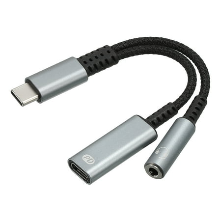 USB C to 3.5mm Headphone and Type C 60W PD Fast Charging Adapter 2 in 1 AUX Mic Jack HiFi 16bit 48Khz  Grey