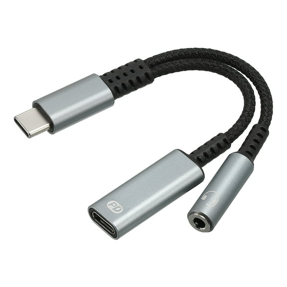 USB C to 3.5mm Headphone and Type C 60W PD Fast Charging Adapter 2 in 1 AUX Mic Jack HiFi 16bit 48Khz, Grey