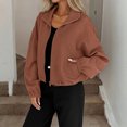 thumbnail image 2 of Women's Fashionable Solid Color Long Sleeved High Neck Zipper Hem Drawstring Pocket Loose Baseball Jacket, 2 of 2
