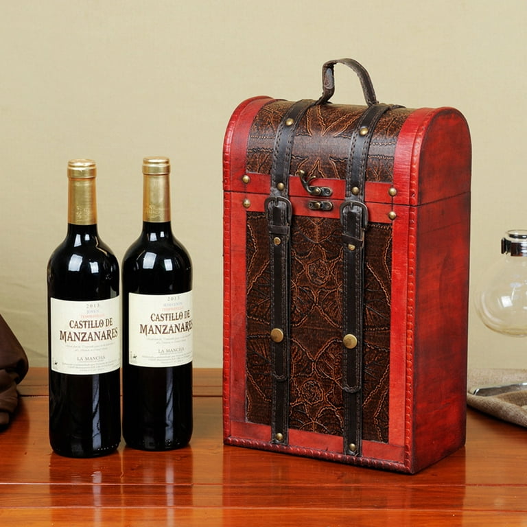 lxllnqh Wine Gift Box with 4 Wine Accessories Set,Portable Two Bottle Wine Carrier Case for Wedding, Anniversary, Party,Travel,Vintage Leather Wine