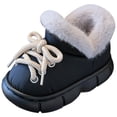 thumbnail image 3 of Kids Snow Boots Fashion Strappy Slip on Plush Lined Winter Ankle Booties Comfy Chunky Soft Sole Outdoor Warm Walking Shoes Black 10 Little Kid, 3 of 4