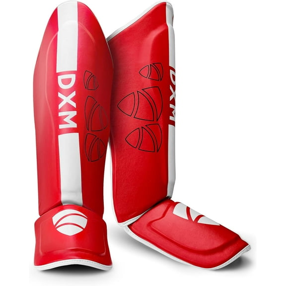 DXM SPORTS MMA Shin Guards with Instep, Padded Support - Small, Red