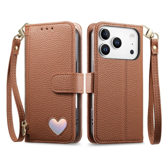 Mynvo Case for iPhone 17 Pro with Card Holder, Dust Proof PU Leather Slim Lightweight Wallet Case Non-Slip Anti-Fingerprint Shockproof Protective Full Body Cover, Khaki