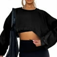 thumbnail image 5 of Womens Tops Solid Color Round Neck Long Sleeve Short Sweatshirt Blouses For Women, 5 of 7
