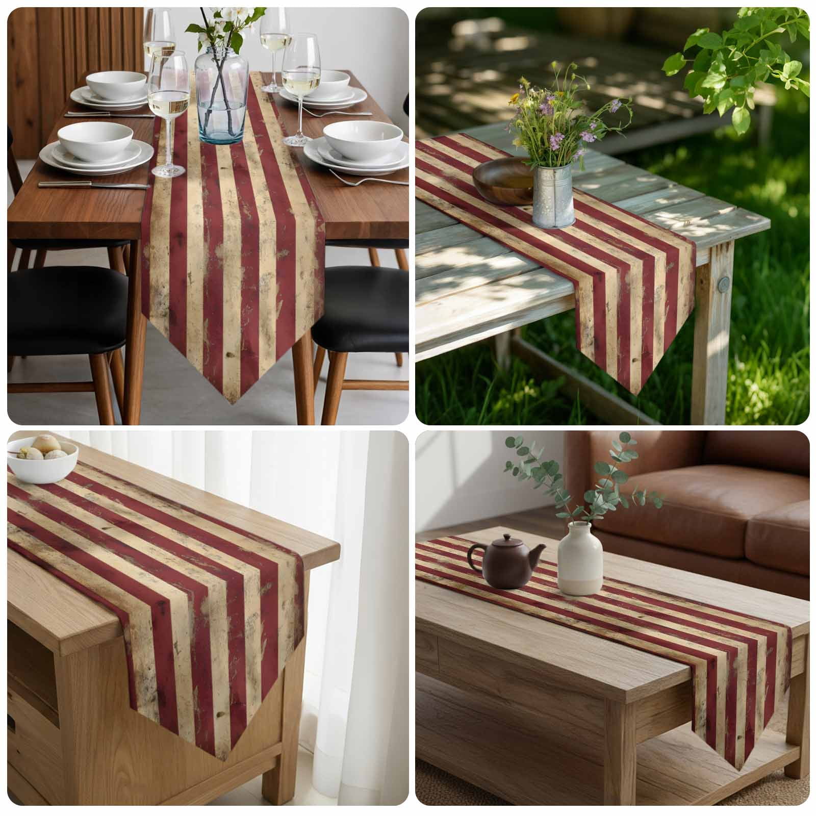 Retro American Flag Table Runner Linen Burlap Table Runner 72 Inches Long Vintage Shabby US Flag Dresser Scarves for Kitchen Island Coffee Dining Room Party Wedding Banquet Holiday Decoration 16"x72"
