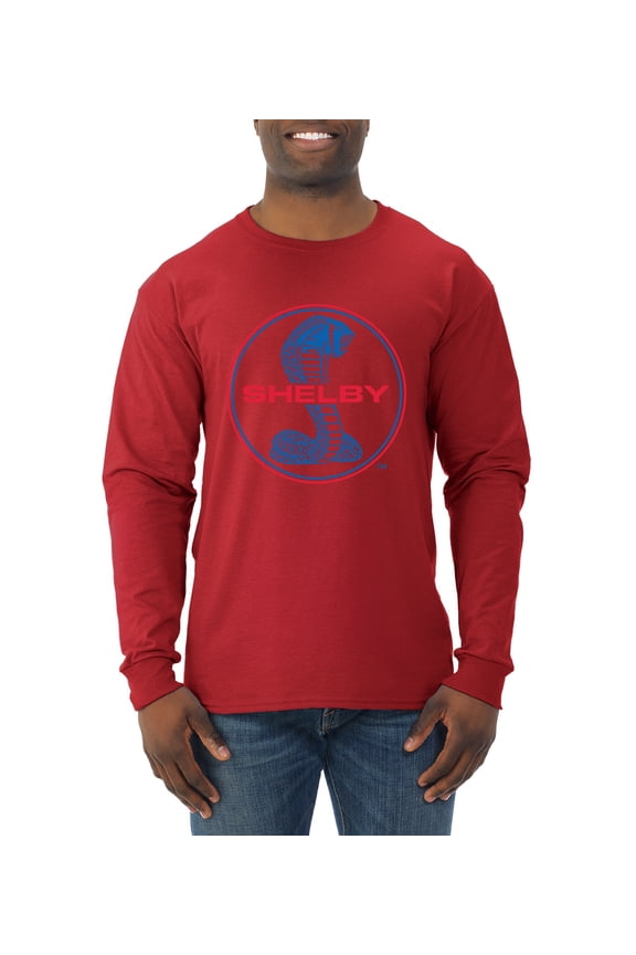 , Shelby Cobra USA Logo Emblem Powered by Ford Motors, Cars and Trucks, Men Long Sleeve Shirt, Red, Large
