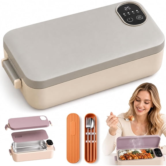 Rechargeable Cordless Electric Lunch Box, 304 Stainless Steel Self-Heating Food Warmer with Smart Timer & Temperature Display, 900ml Leakproof Portable Heated Lunch Box for Work Travel Camping