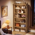 thumbnail image 4 of Finmind 75-inch Tall Bookcase, 6-Tier Wooden Bookshelf, Large Freestanding Display Shelves for Living Room, Home Office, Bedroom, Light Brown, 4 of 7