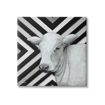 Cow Portrait Stripes Pattern Animals & Insects Graphic Art Gallery Wrapped Canvas Print Wall Art