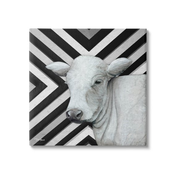 Cow Portrait Stripes Pattern Animals & Insects Graphic Art Gallery Wrapped Canvas Print Wall Art