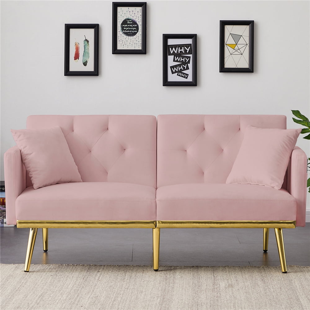 Pink Loveseat Sofa, Convertible Fabric Sofa for Small Spaces
