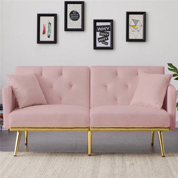 Fabric Sofa for Small Spaces, Convertible Velvet Loveseat Sofa, Pink