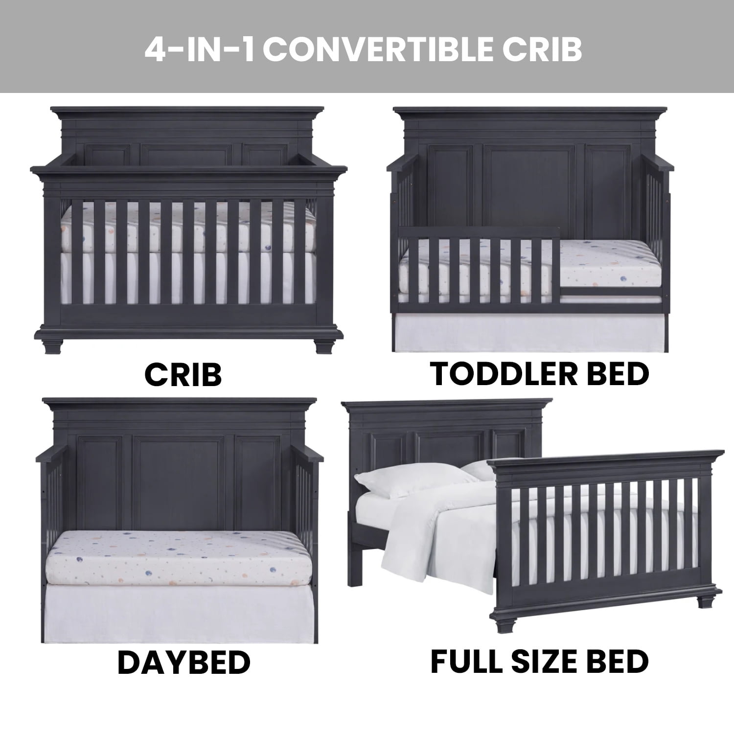Oxford Baby Weston 4-in-1 Convertible Crib, Midnight Slate
