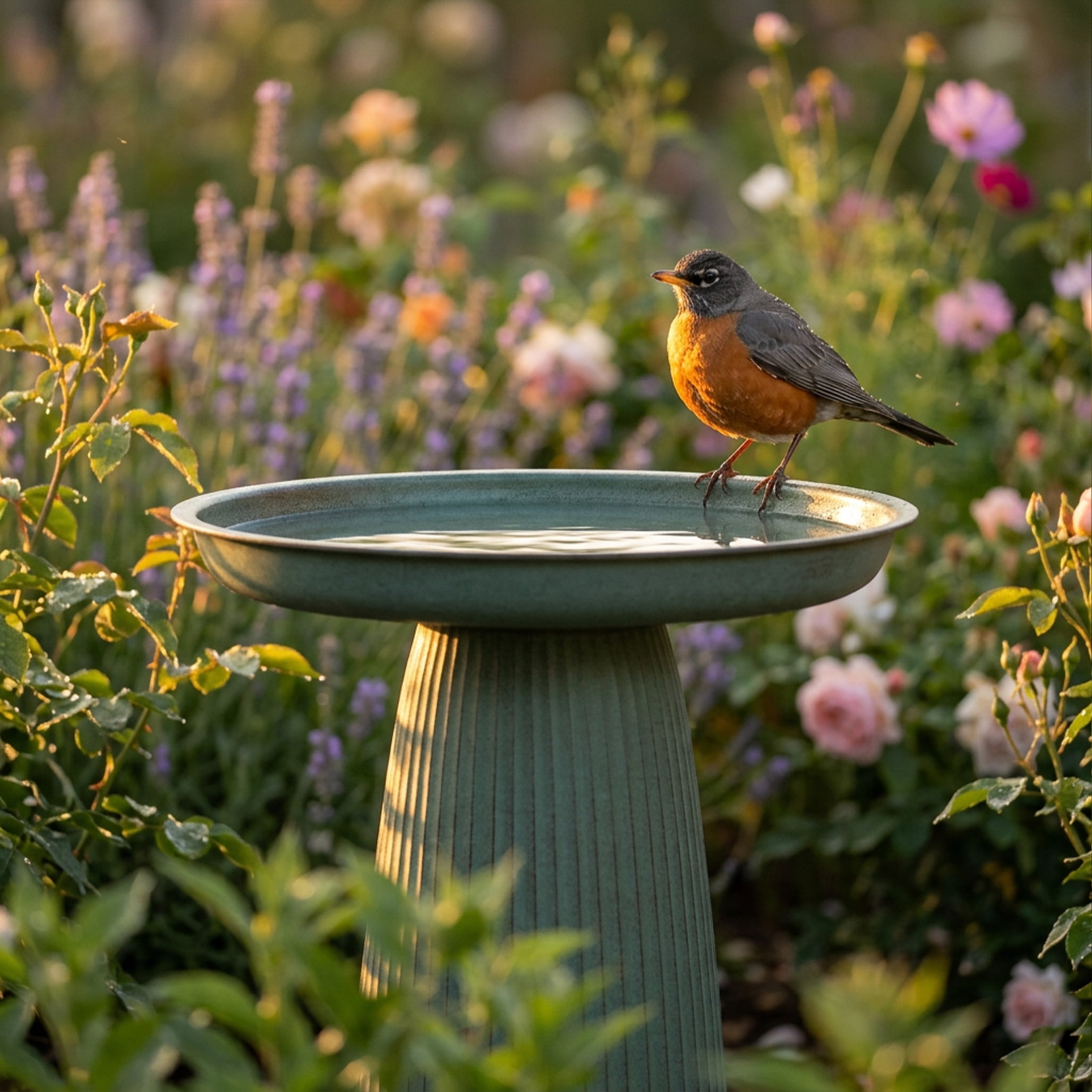 Sunnydaze Gleeful Garden Metal Bird Bath for Outdoors - UV-Resistant Large Bird Bath for Outside - 23-Inch - Matte Green