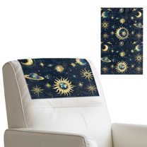 COEQINE Recliner Headrest Cover Faux Leather Couch Headrest Cover Furniture Slipcover with Adhesive Backed Hook and Loop Straps for Living Room, 17x27 Inch, Sun Moon Star Planet, 3 Pieces