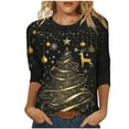 thumbnail image 2 of FDGIU Plus Size Christmas Tops for Women, Festive 3/4 Sleeve Crewneck T-Shirt, Cute Holiday Print Loose Fit Tunic for 2025, 2 of 5