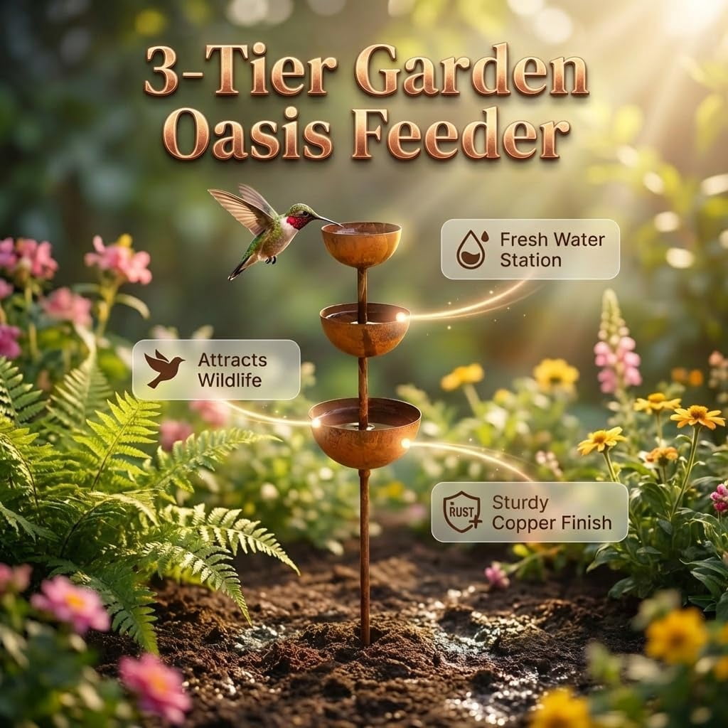 Decorative Rain Catcher Garden Stake, 3-Tiered Metal Water Bowls Bird Bath and Butterfly Feeder for Outdoor Yard Art Landscape Decoration (1 Piece, Rust)
