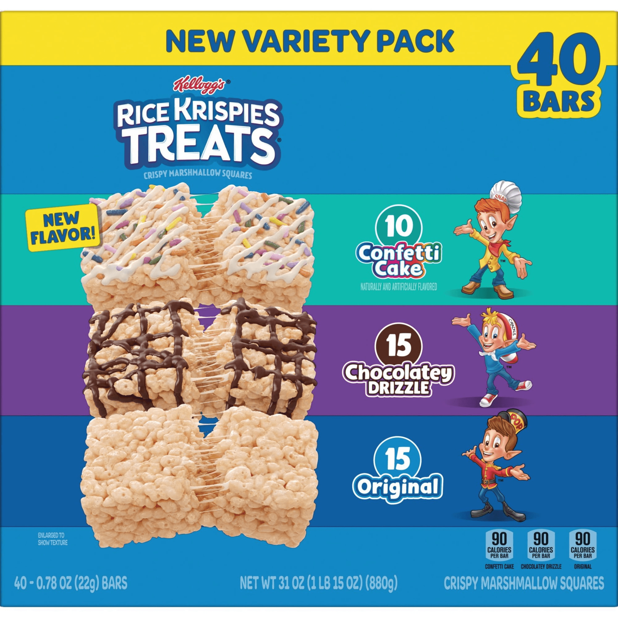 Kellogg's Rice Krispies Treats Squares, Variety Pack, 40 ct. Confetti Cake, Chocolate, Original